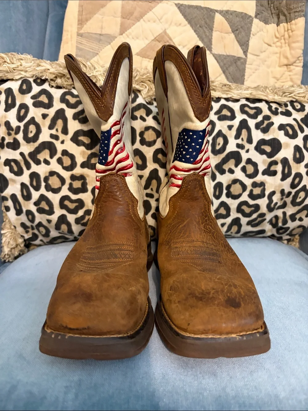 Durango Brown & Cream Western Boots with American Flag Embroidery